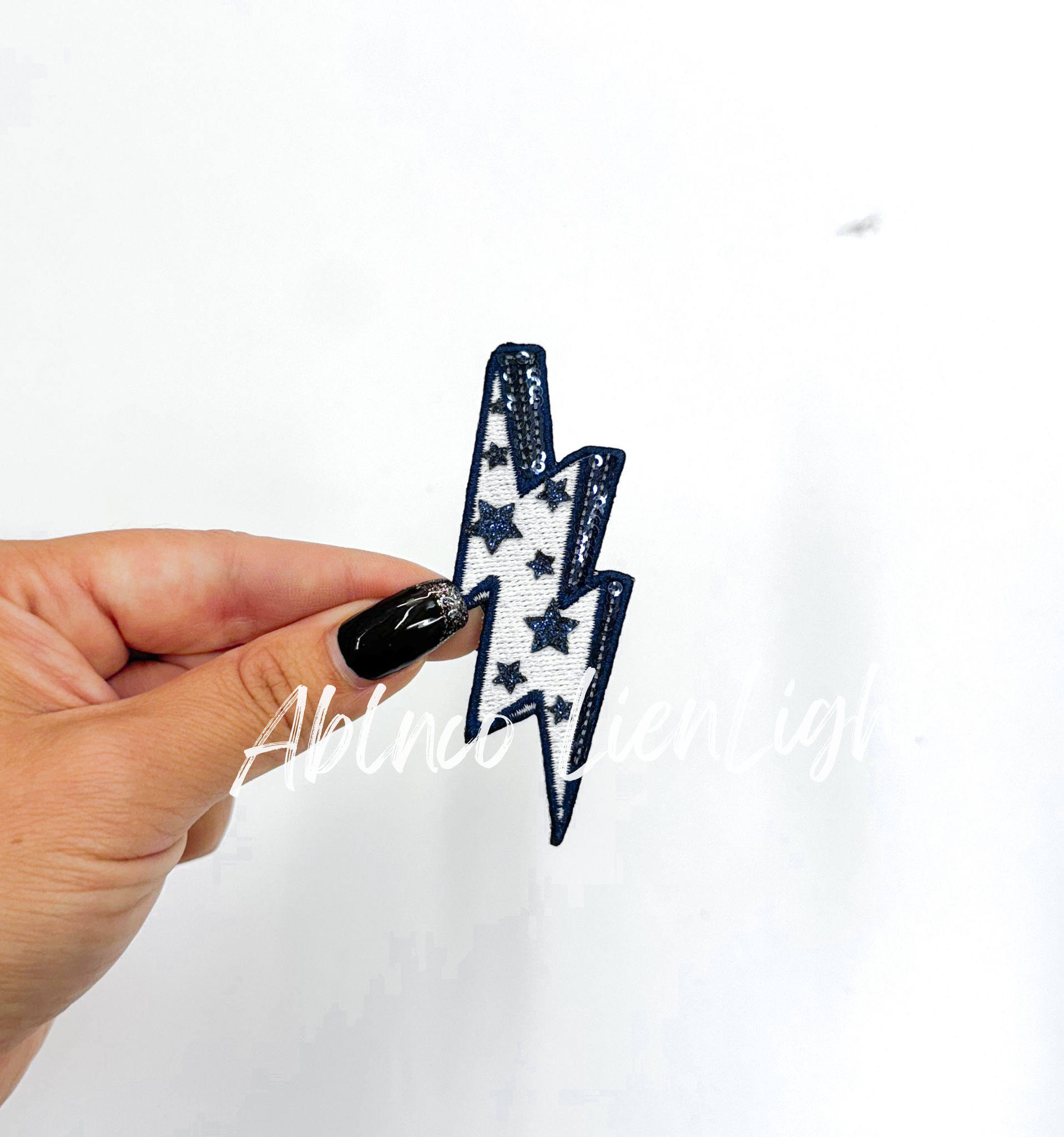 Navy glitter star lightning bolt filler patch iron on