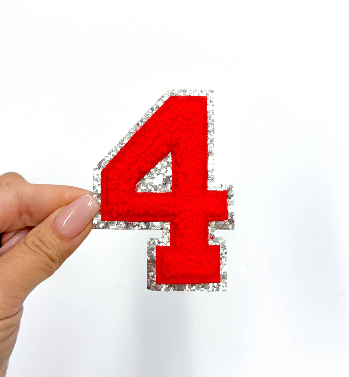 Red Silver Numbers Glitter Embroidery Patch