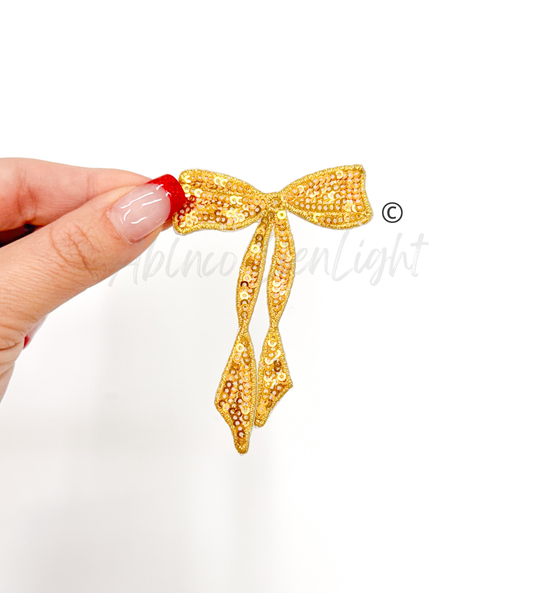 Gold Skinny Sequins Embroidery Bow Patch