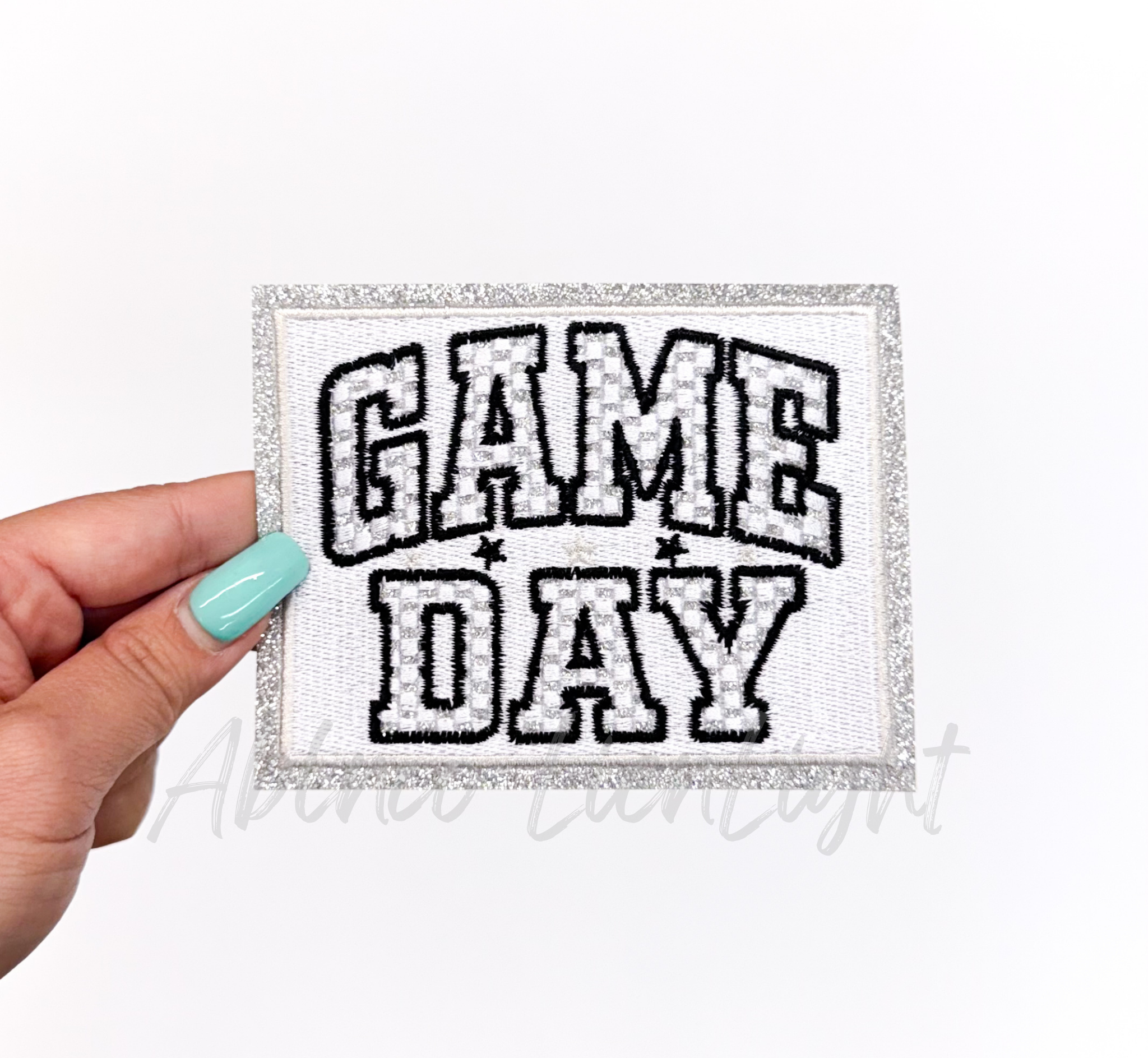 Silver Checkered Game Day Glitter Embroidery Patch