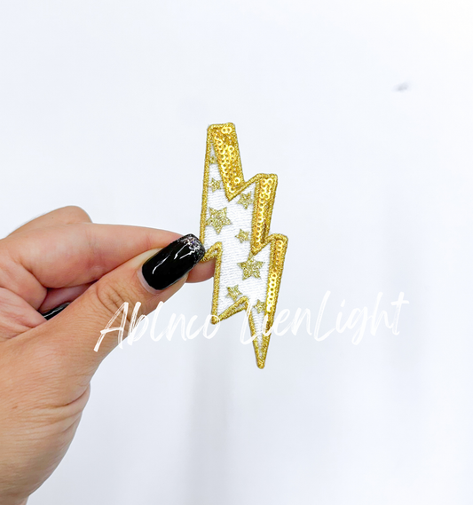 Gold glitter star lightning bolt filler patch iron on
