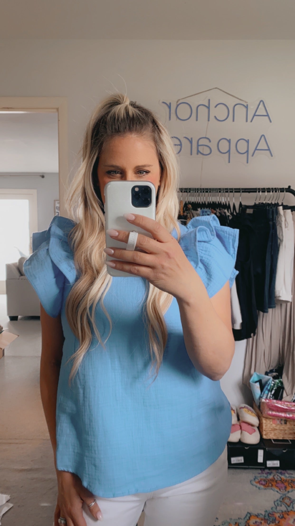 Georgie gauze double ruffle shirt sleeve top