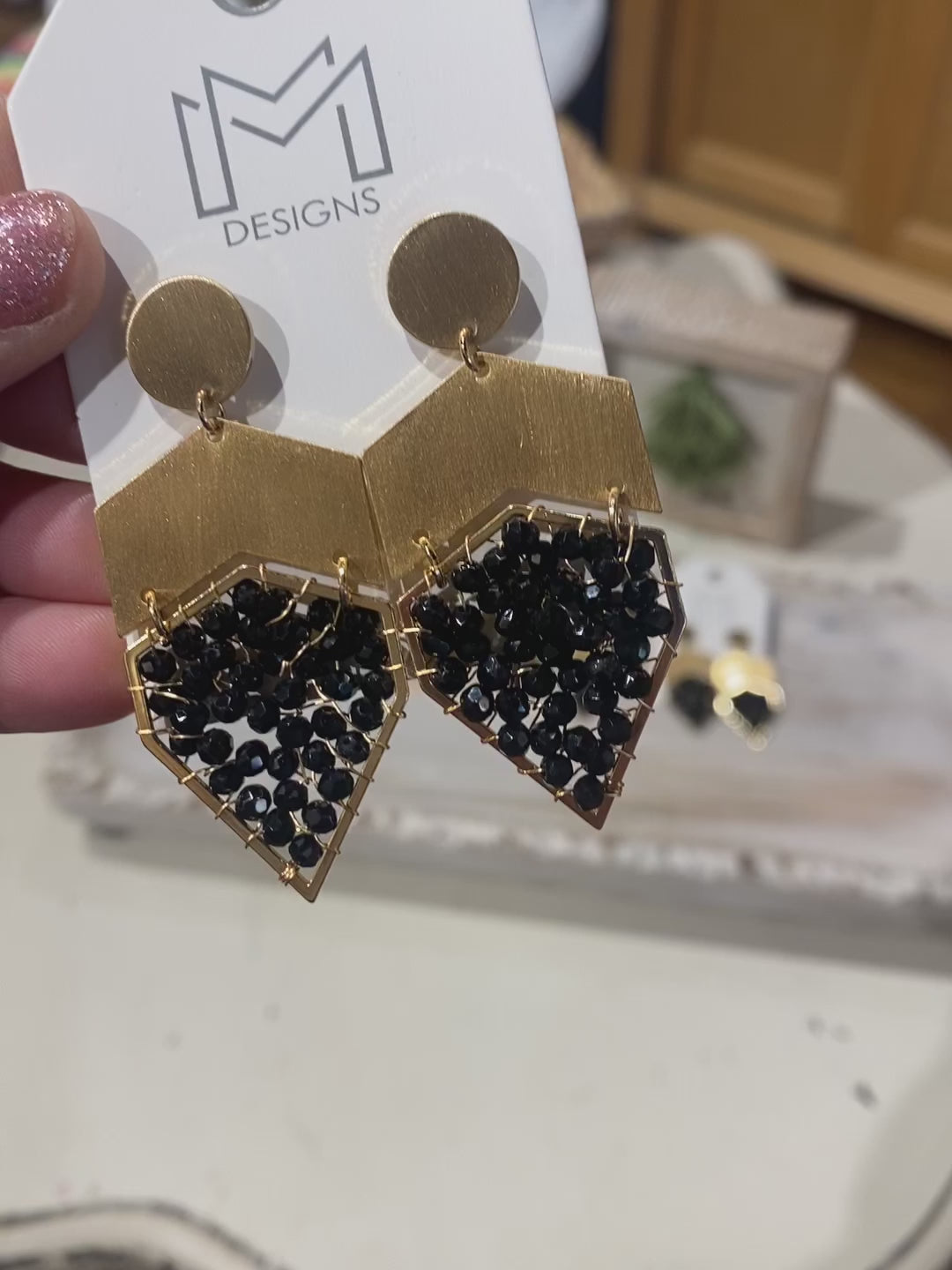 Gold & Black beaded earrings