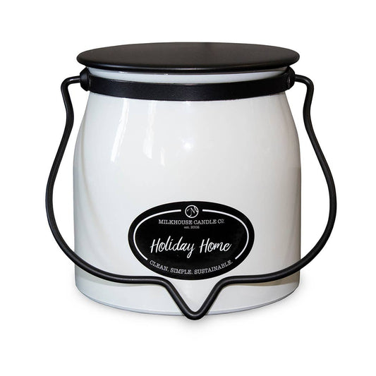 16 oz Butter Jar Soy Candle: Holiday Home, by Milkhouse