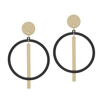 Black Circle with Gold Bar 1.75" Earring