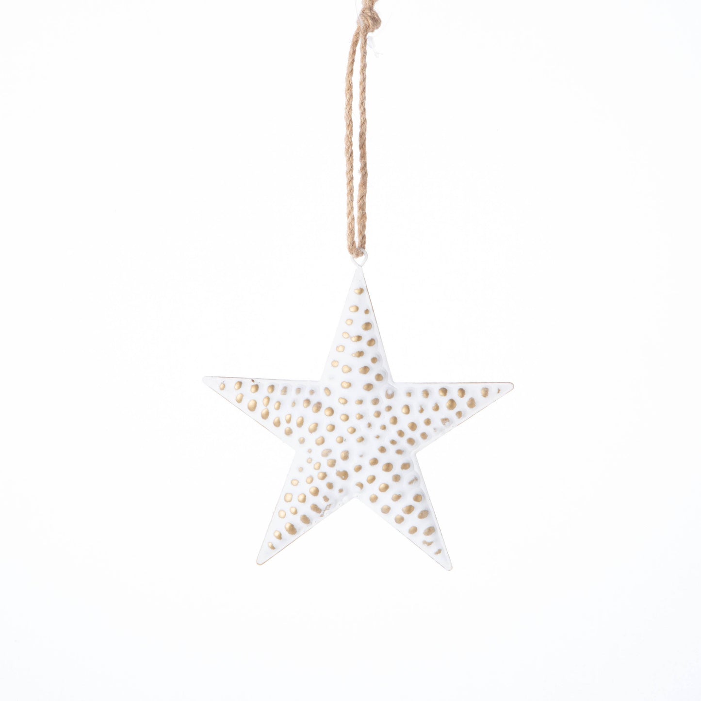 A21292 Embossed metal star orn,antique white,mini star p