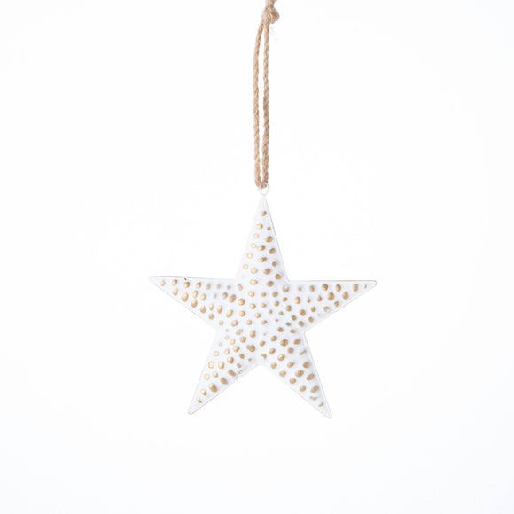 Embossed metal star orn,antique white,mini star p