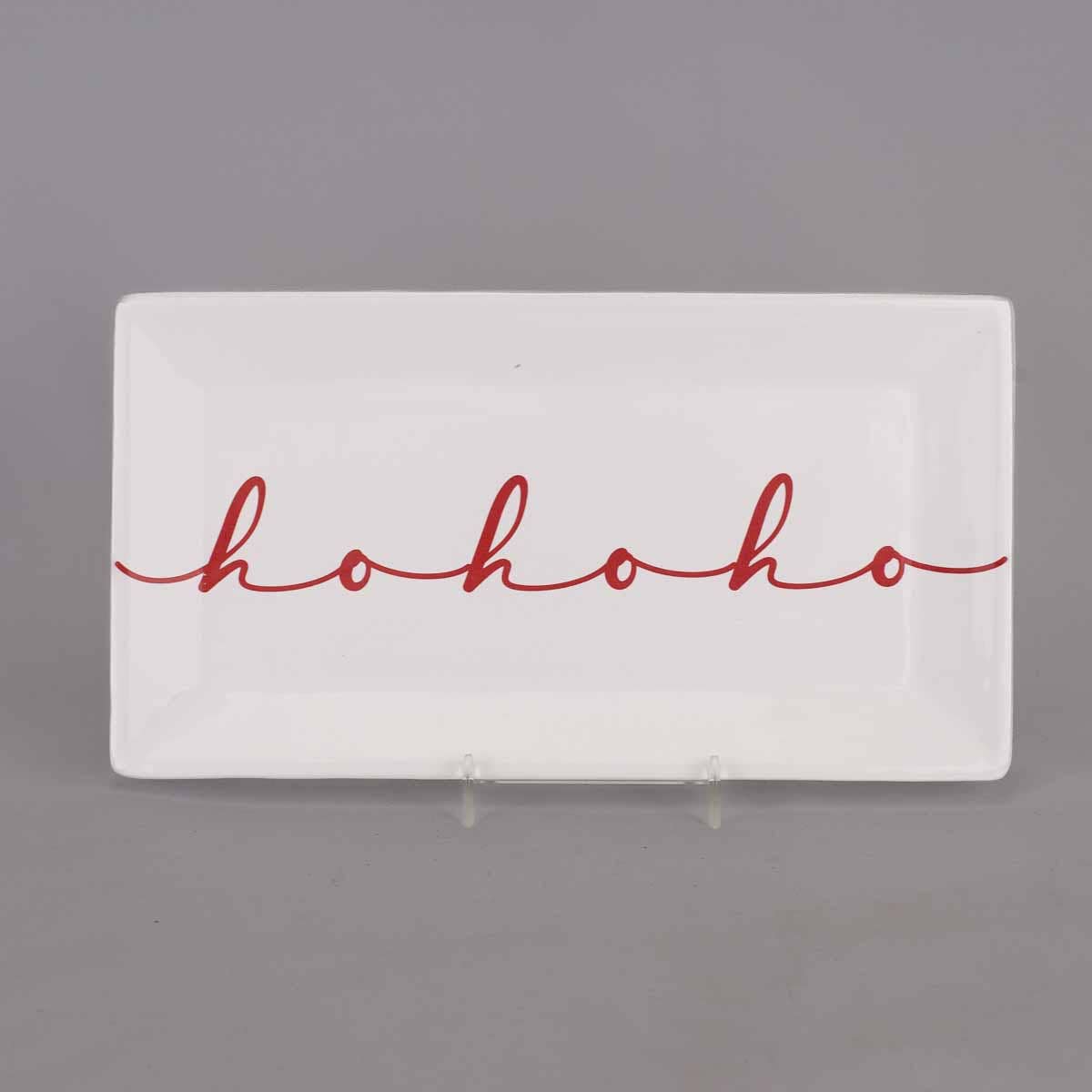 HoHoHo Script Rectangle Platter   White/Red   12x6.5