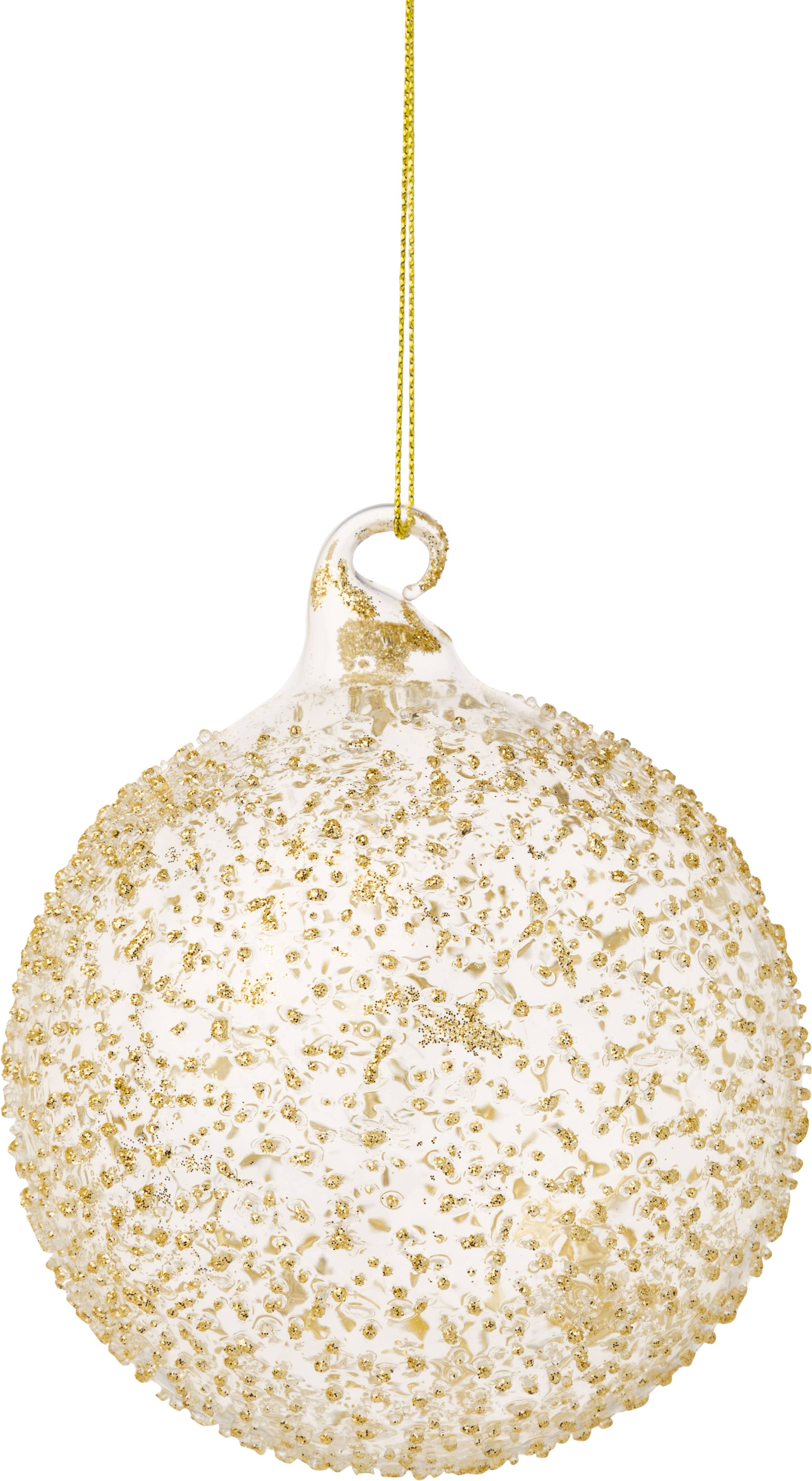 Glass ball orn,gld sand text glit fnsh,100 mm/4in