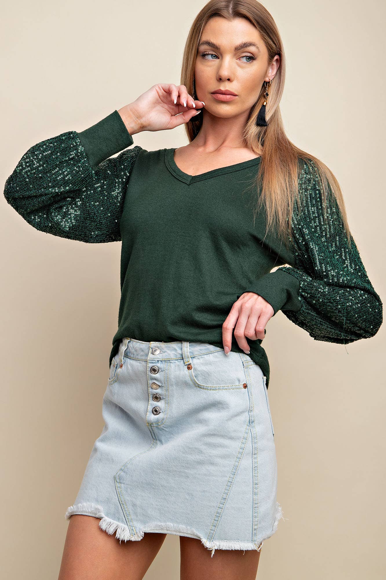 Hads Holiday sequin long sleeve top