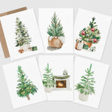 Boxed Set of 6 Holiday Greeting Cards,Blank, Christmas Trees