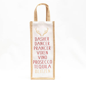 Blitzen Christmas Wine Bag   White/Red/Gold   6x14x4