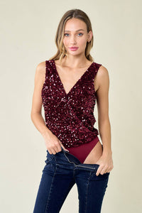 Waverly Wine Sequin bodysuit