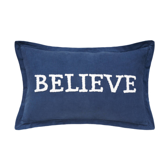 Christmas Believe Indigo Blue Throw Pillow