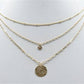 Gold Dainty Chain Triple Layered with Textured Coin Necklace