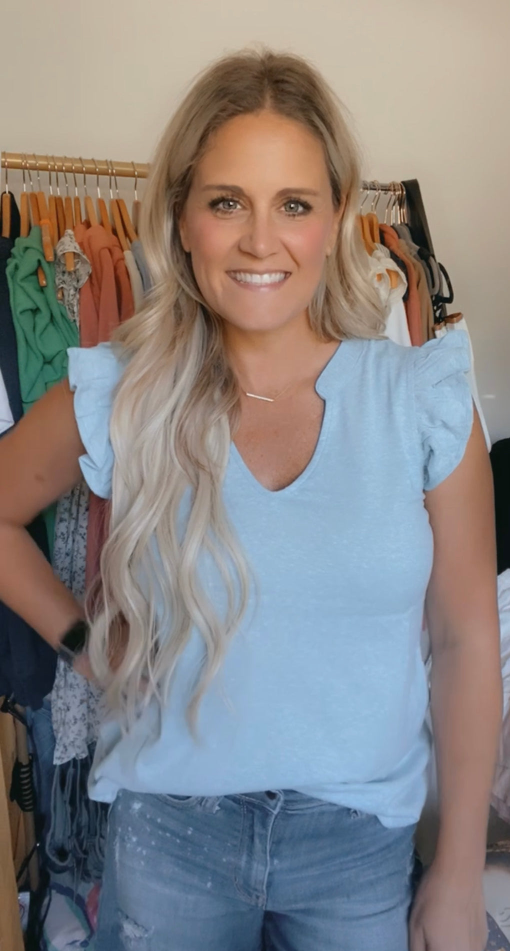 Baby blue ruffle sleeve