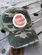 Beer & tacos. Baseball cap. Baseball hat.