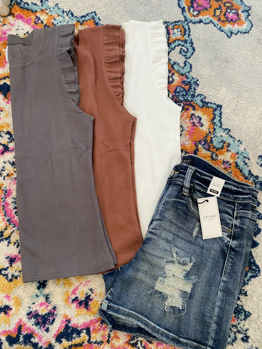 Rissy ribbed ruffle tanks