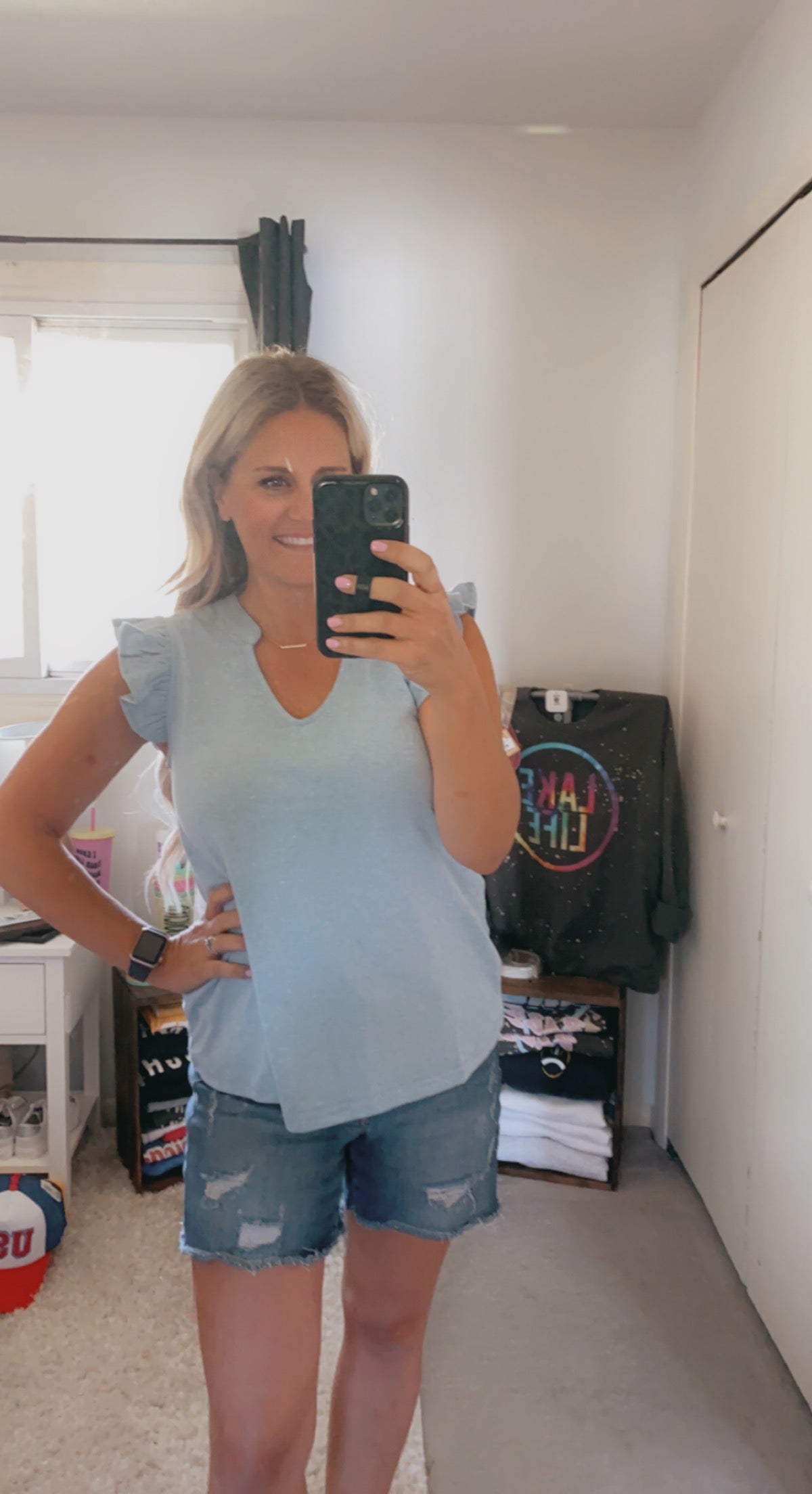 Baby blue ruffle sleeve