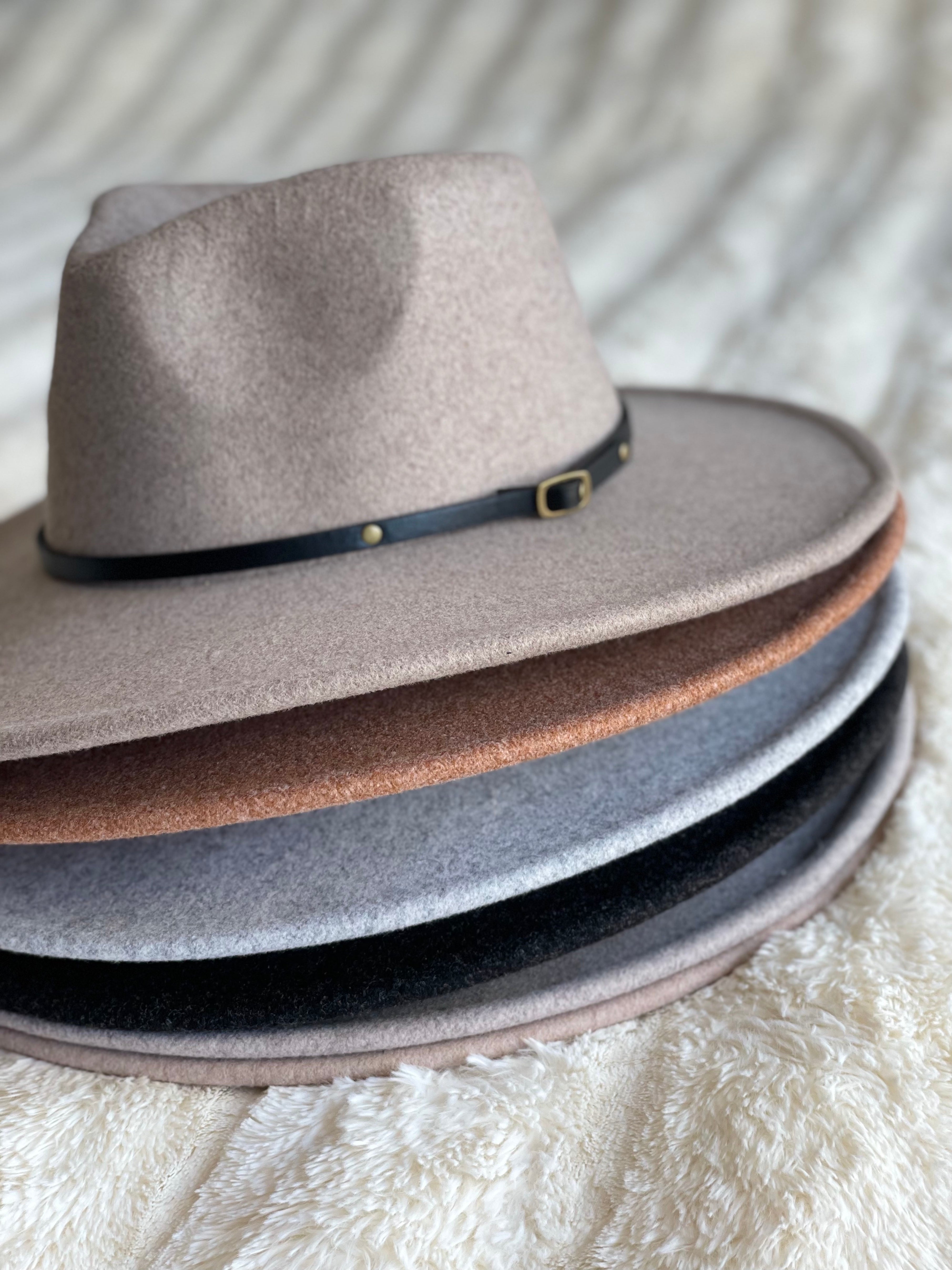 WOOL BLEND WIDE BRIM HAT W/ BELT