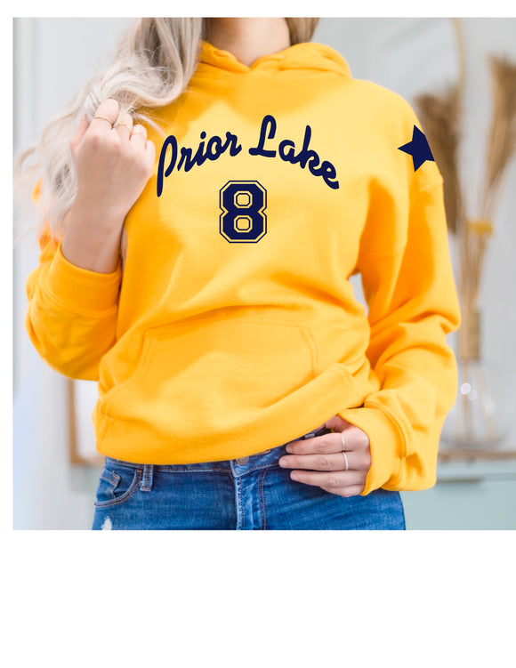 Prior Lake Number or STATE Lakers unisex GOLD